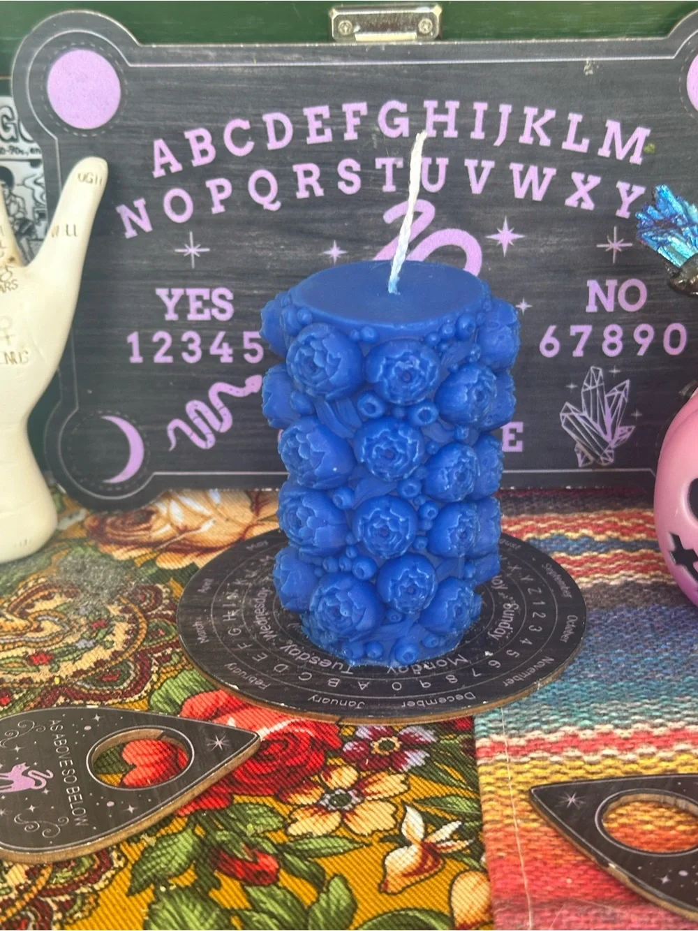 Blue Floral & Berry Pillar Candle